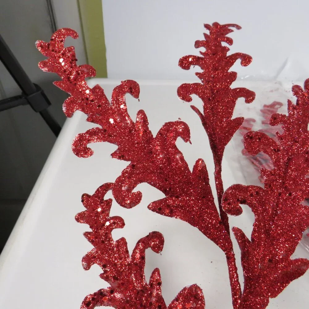 Flourishes (3) Faux Floral Picks glittered double sided) floral filler TRUE RED